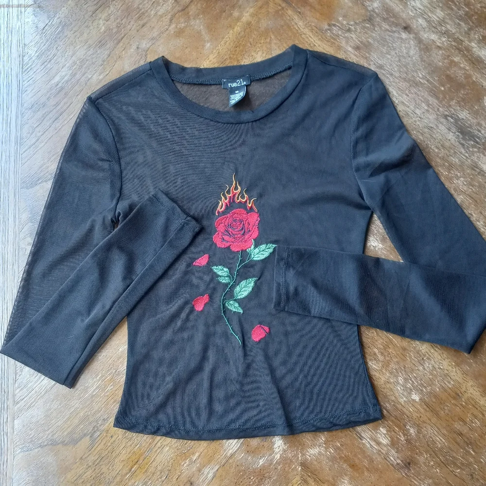 πGoth Sheer Mesh Long Sleeve Crop Top!!!! - Picture 1 of 10